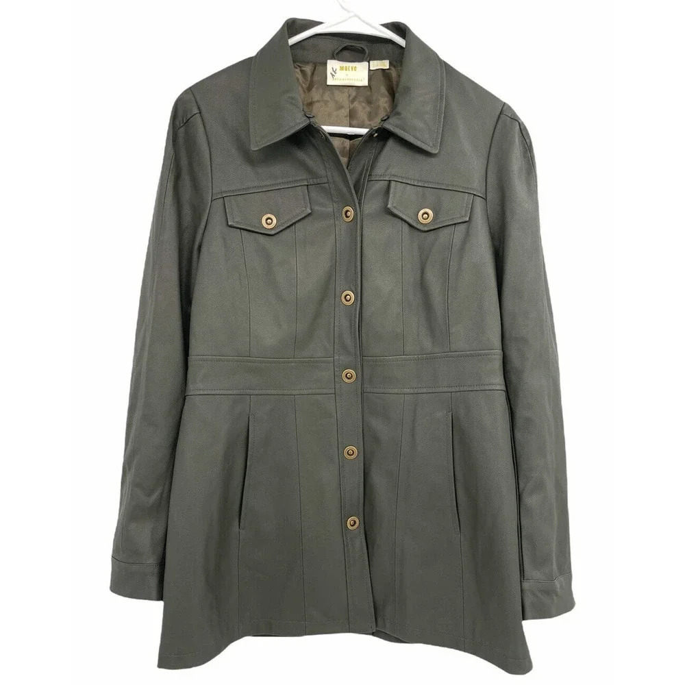 Anthropologie Maeve Kellie Vegan Leather Coat Jacket Green Size US 8